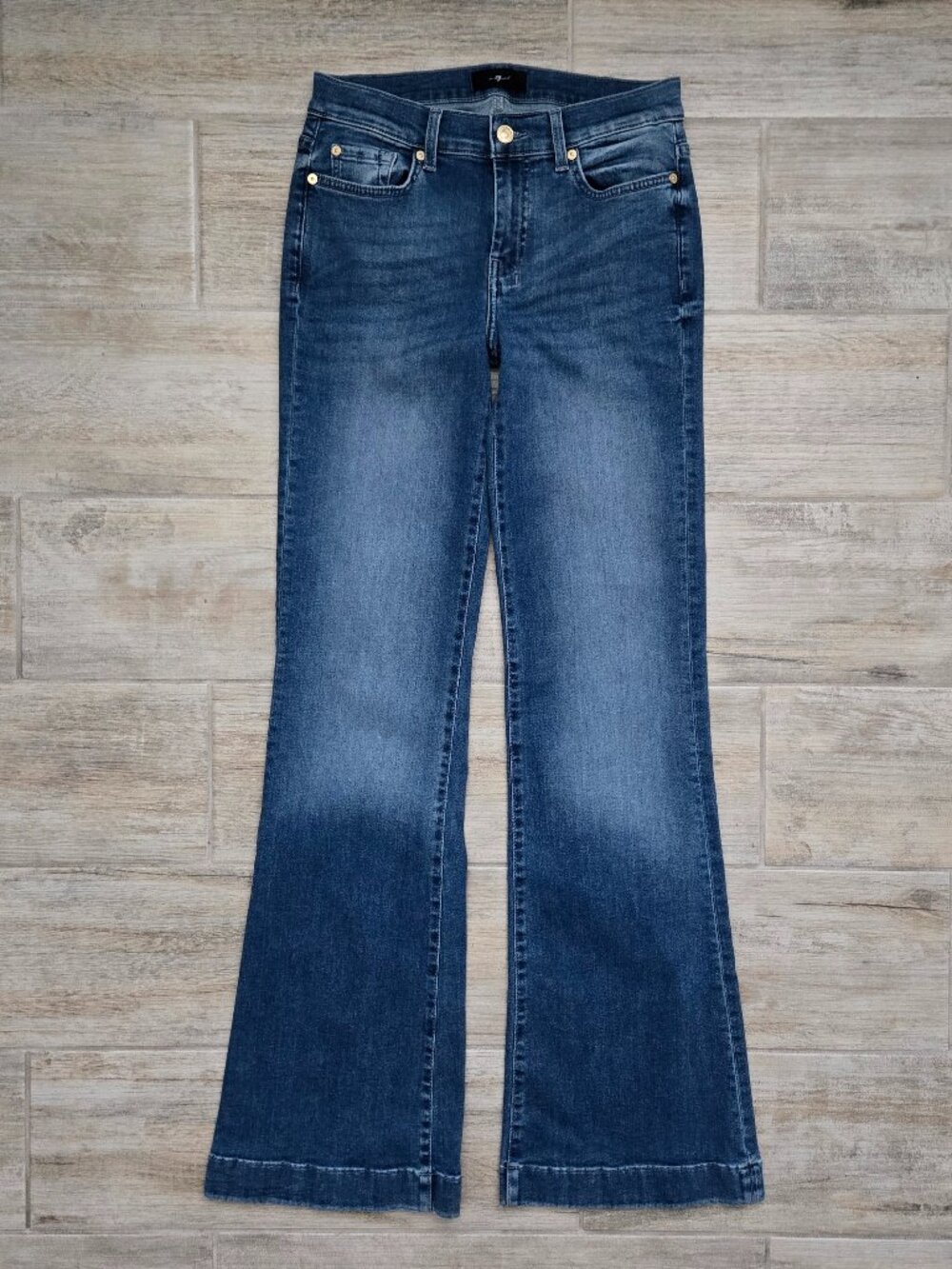 7 For All Mankind Dojo Almost Love Flare Jeans Womens Embroidered Pocket 27